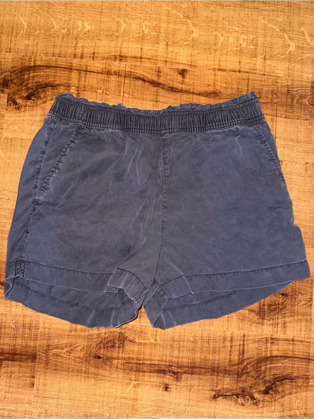 High Waisted Navy Elastic-Waist Casual Shorts